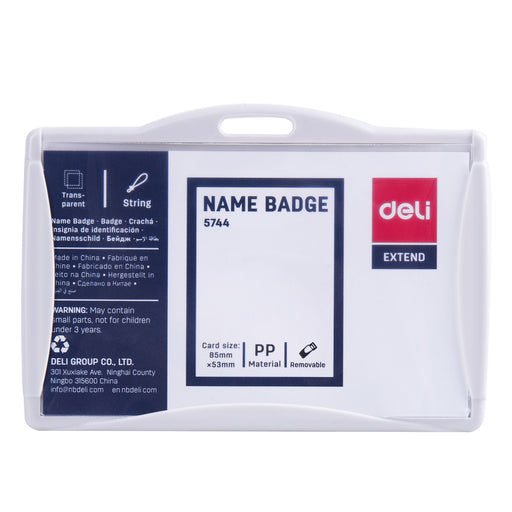 Ecuson Orizontal Rigid 85 x 53 mm cu Clips și Șnur Textil Deli