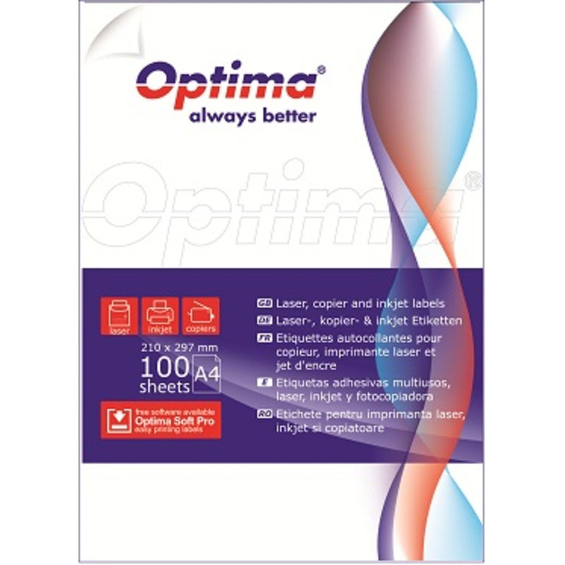 Etichete albe autoadezive Optima, format 2/A4, dimensiune 105 x 297 mm, 100 coli/top
