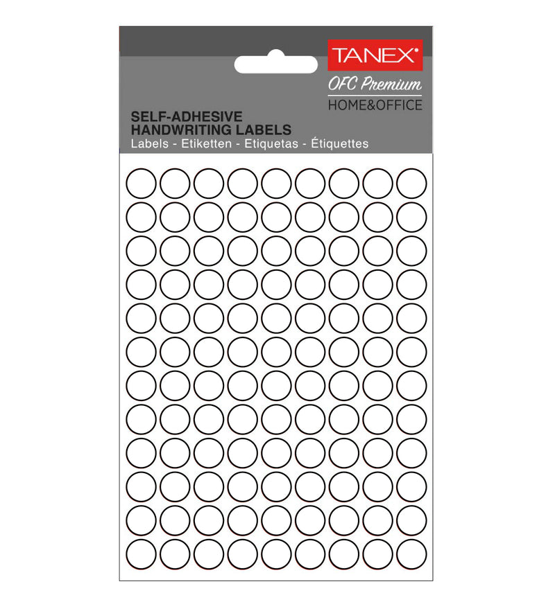 Etichete autoadezive rotunde Tanex, diametru Ø 10 mm, culoare albe, 1080 buc/tiplă
