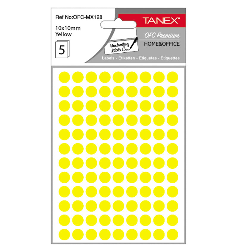 Etichete autoadezive rotunde Tanex, diametru Ø 10 mm, culoare galbene, 540 buc/tiplă