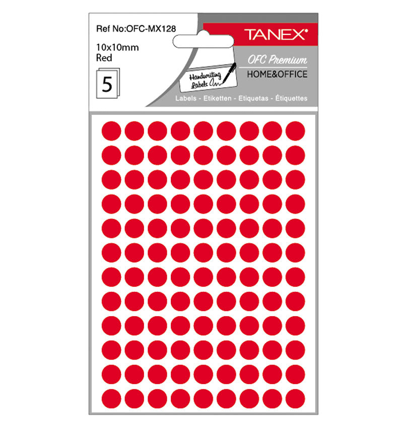 Etichete autoadezive rotunde Tanex, diametru Ø 10 mm, culoare roșii, 540 buc/tiplă