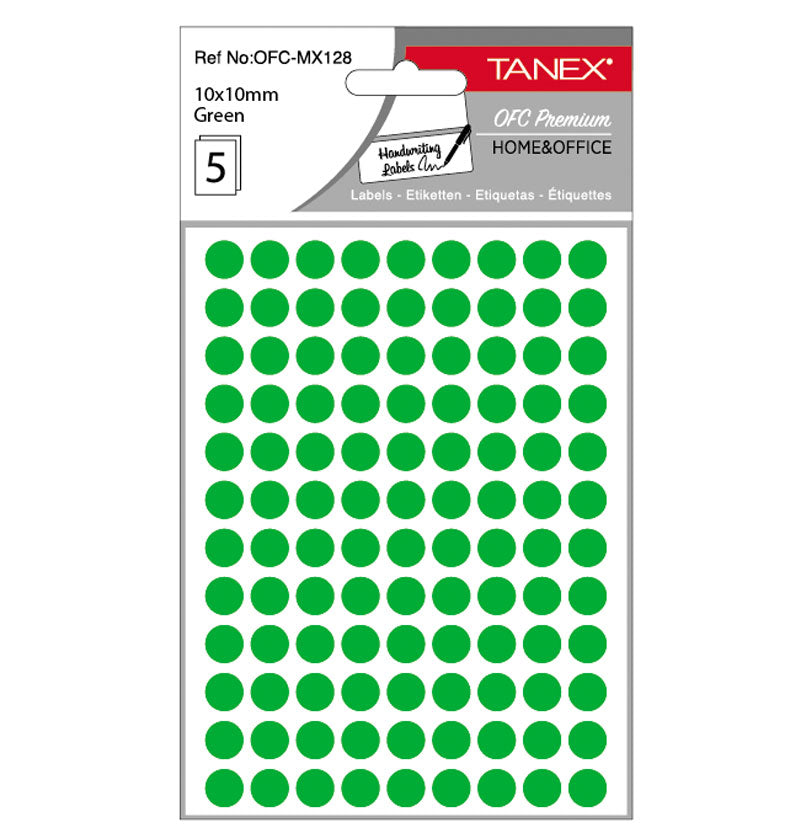 Etichete autoadezive rotunde Tanex, diametru Ø 10 mm, culoare verzi, 540 buc/tiplă