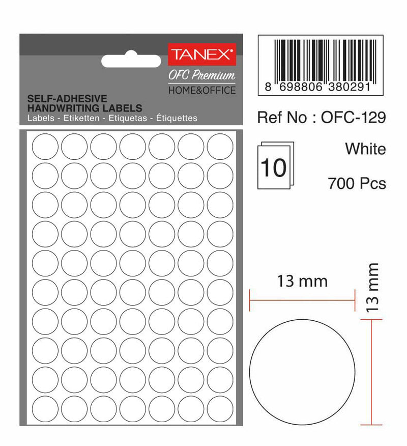Etichete Autoadezive Rotunde Ø 13 mm Albe 700 buc/Tiplă - Tanex