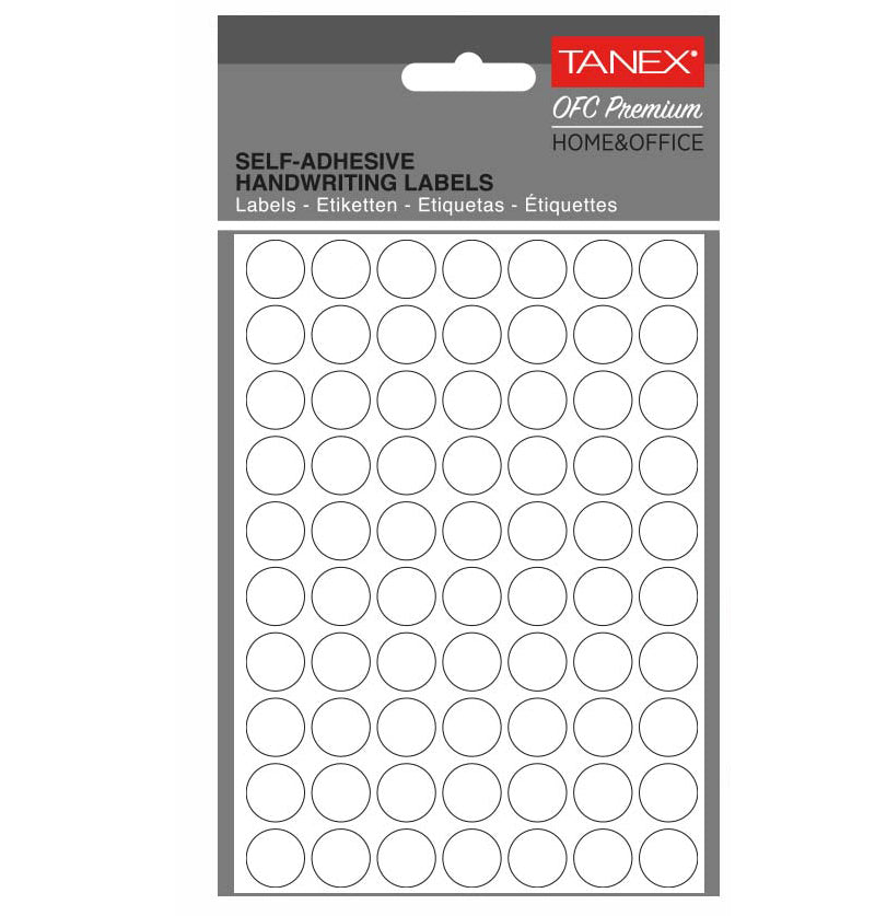 Etichete autoadezive rotunde Tanex, diametru Ø 13 mm, culoare albe, 700 buc/tiplă