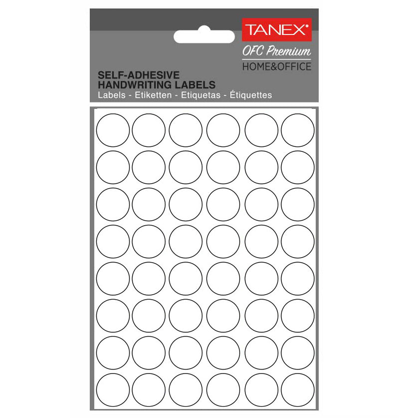 Etichete autoadezive rotunde Tanex, diametru Ø 16 mm, culoare albe, 480 buc/tiplă