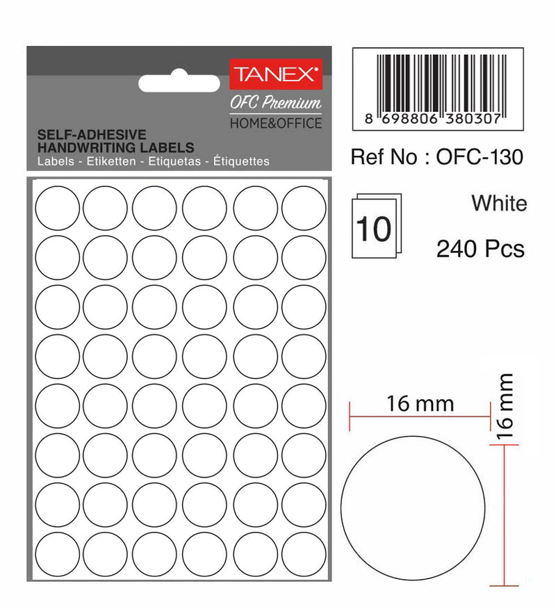 Etichete Autoadezive Rotunde Ø 16 mm Albe 480 buc/Tiplă - Tanex