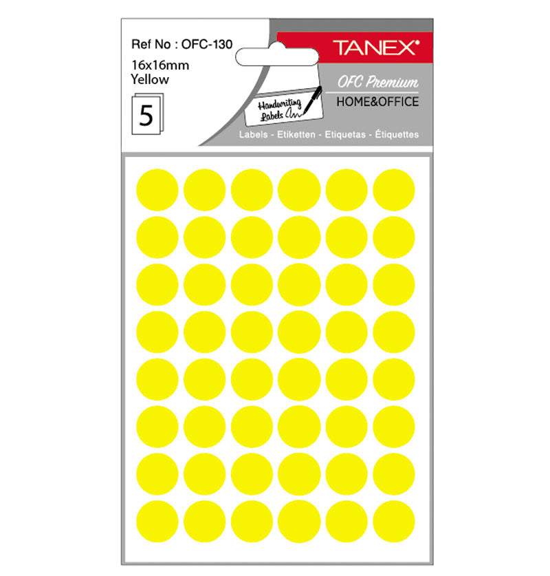Etichete autoadezive rotunde Tanex, diametru Ø 16 mm, culoare galbene, 240 buc/tiplă