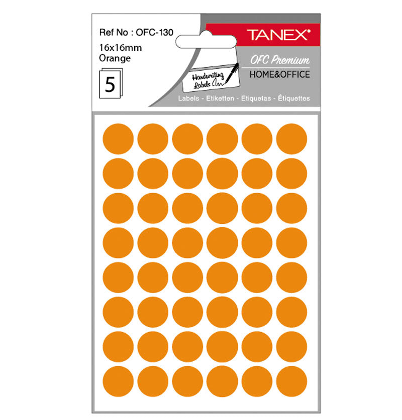 Etichete autoadezive rotunde Tanex, diametru Ø 16 mm, culoare portocalii, 240 buc/tiplă