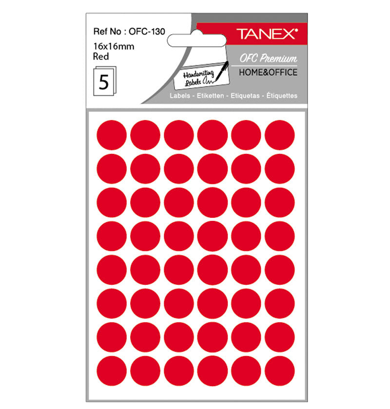 Etichete autoadezive rotunde Tanex, diametru Ø 16 mm, culoare roșii, 240 buc/tiplă