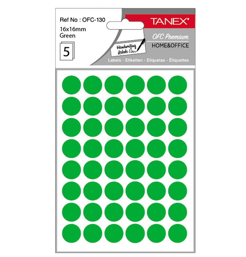 Etichete autoadezive rotunde Tanex, diametru Ø 16 mm, culoare verzi, 240 buc/tiplă
