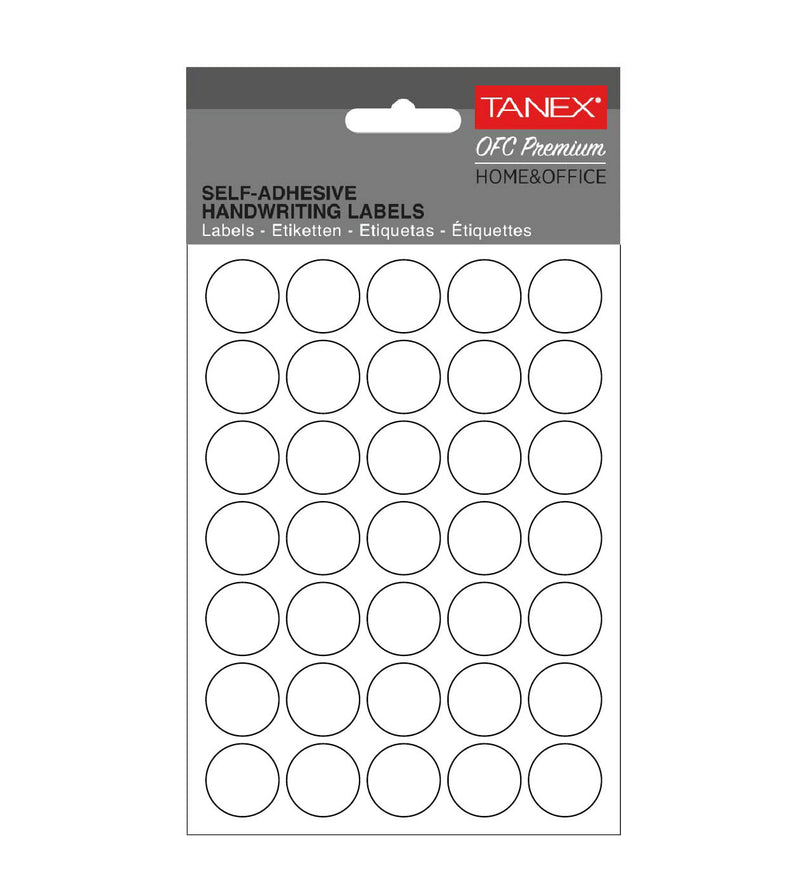 Etichete autoadezive rotunde Tanex, diametru Ø 19 mm, culoare albe, 350 buc/tiplă