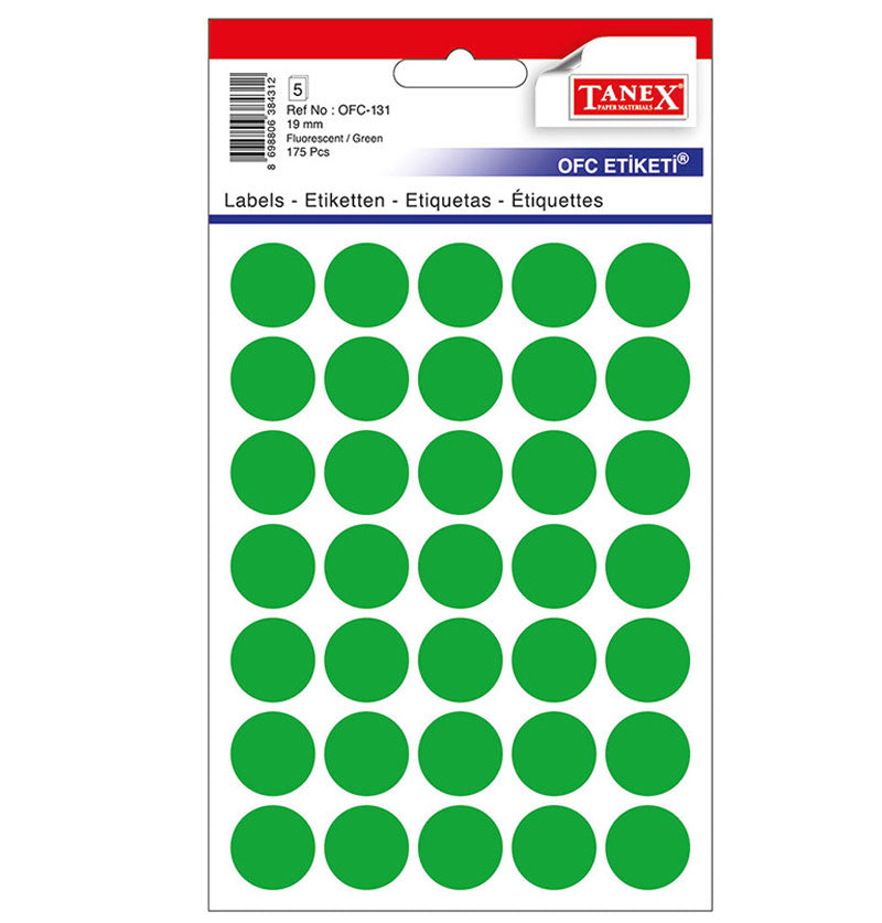 Etichete autoadezive rotunde Tanex, diametru Ø 19 mm, culoare verzi, 175 buc/tiplă