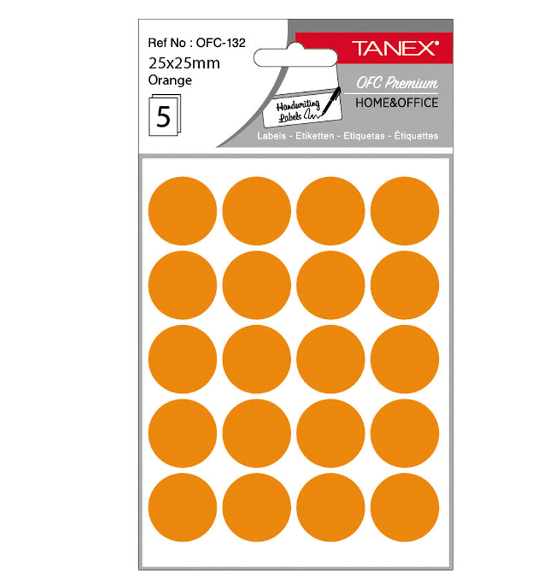 Etichete autoadezive rotunde Tanex, diametru Ø 25 mm, culoare portocalii, 100 buc/set