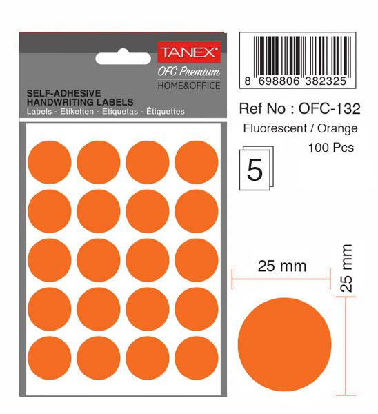 Etichete Autoadezive Rotunde Ø 25 mm Portocalii 100 buc/Set - Tanex