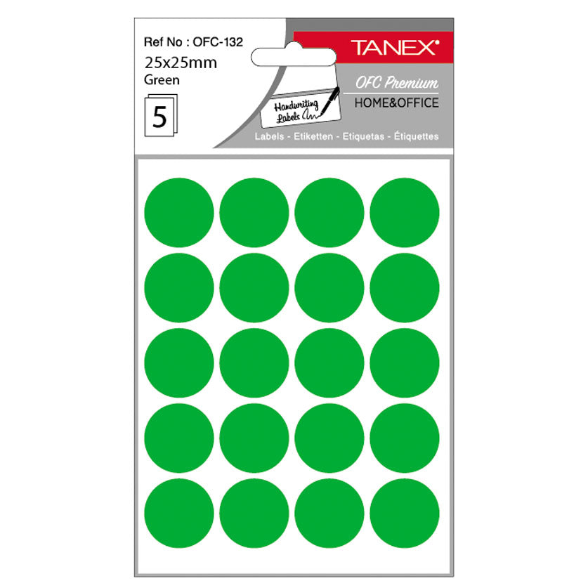 Etichete autoadezive rotunde Tanex, diametru Ø 25 mm, culoare verzi, 100 buc/tiplă