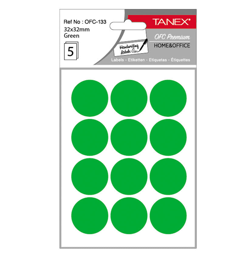 Etichete autoadezive rotunde Tanex, diametru Ø 32 mm, culoare verzi, 60 buc/tiplă