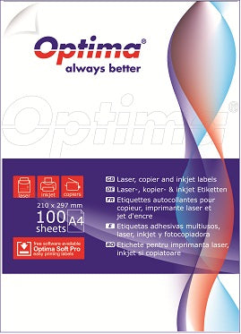 Etichete albe autoadezive Optima, format 6/A4, dimensiune 70 x 148 mm, 100 coli/top