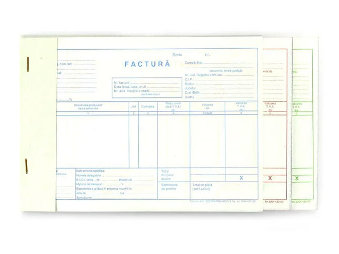 Factură A5 Cu TVA Gold Autocopiativă 3 Exemplare Nebo