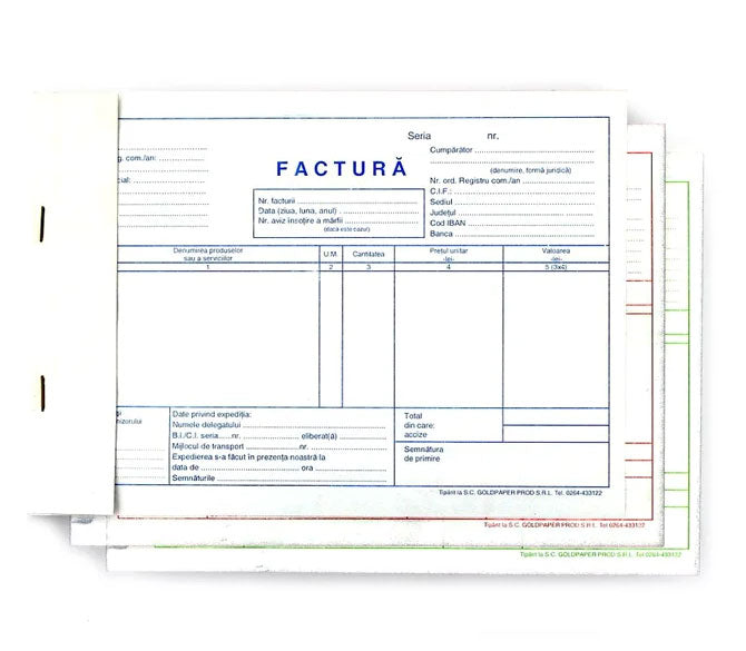 Factură A5 Fără TVA Gold Autocopiativă 3 Exemplare Nebo