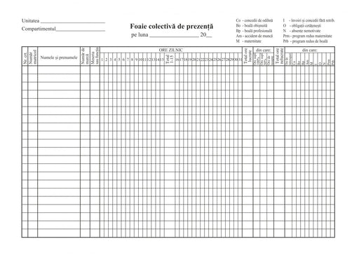 Foaie Colectivă de Prezență A4 100 file Calitate verificată