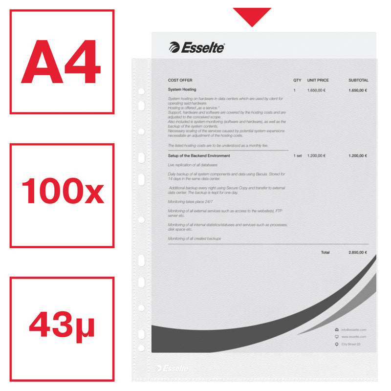 Folii Protecție A4, 43 Microni, 100/set - Esselte