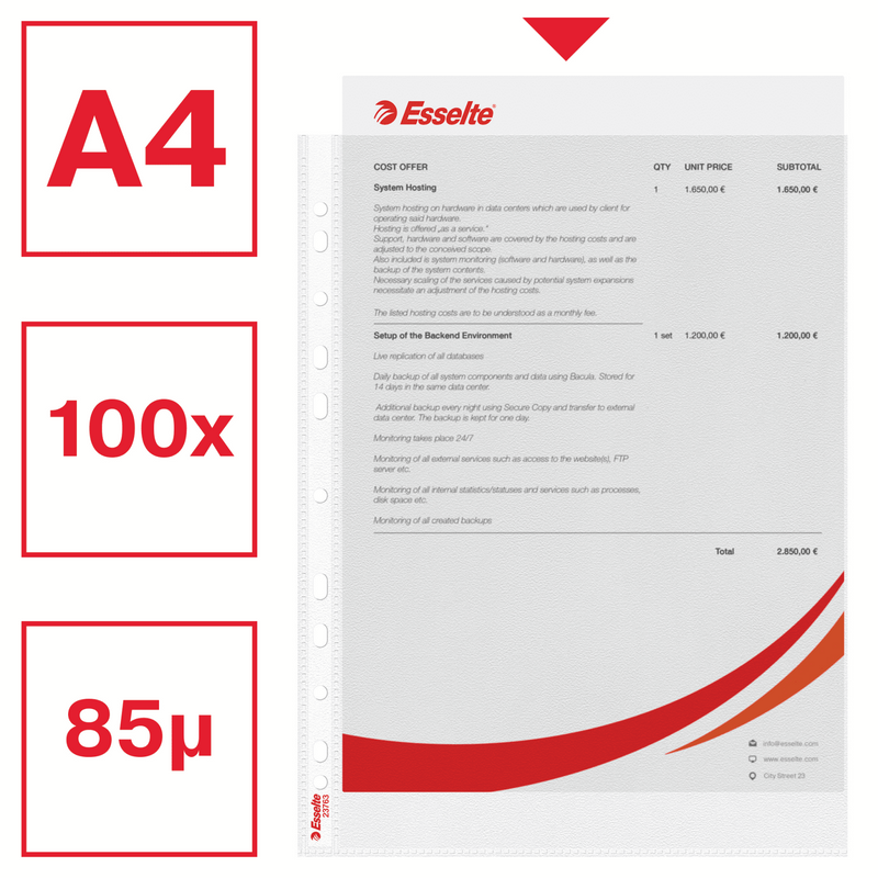 Folii Protecție A4, 85 Microni, 100/set - Esselte