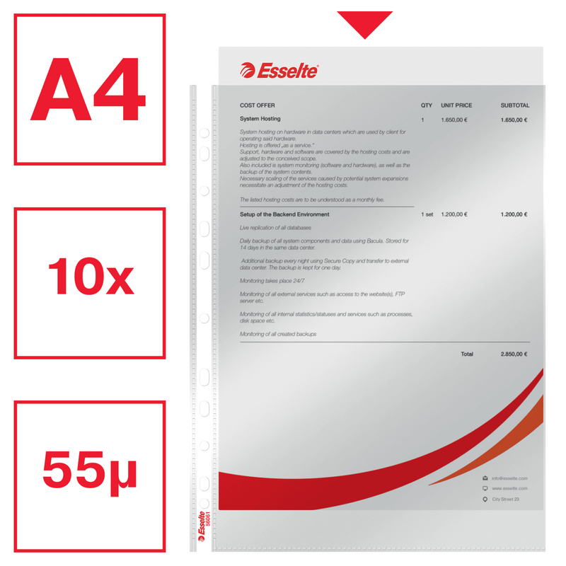 Folii Protecție A4 Cristal, 55 Microni, 10/set - Esselte