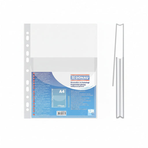 Folii Protecție A4 cu Burduf 20 mm și Clapă Verticală, 170 Microni, 12/set Donau