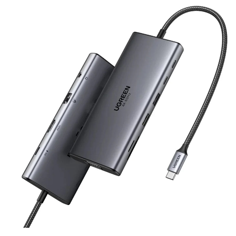 Hub USB-C Ugreen CM639 11-in-1 gri cu HDMI, VGA si RJ45