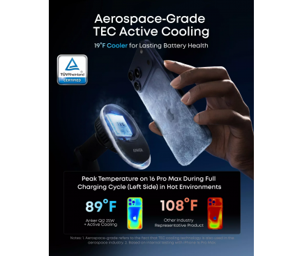 Incarcator Auto Wireless Anker Prime MagGo AirCool Qi2 25W negru