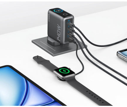 Incarcator Retea Anker 140W 3x USB-C 1x USB-A Display LED gri