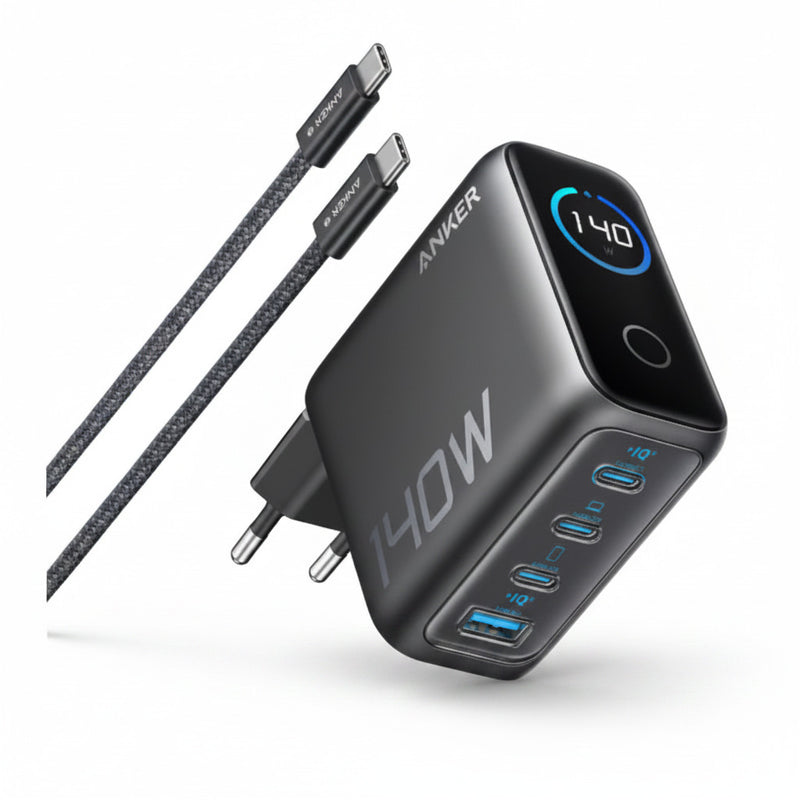 Incarcator Retea Anker 140W 3x USB-C 1x USB-A Display LED gri - imagine produs