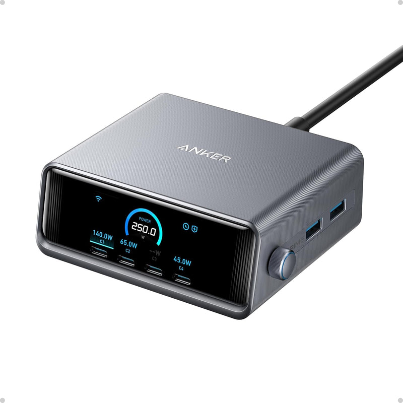 Statie de Incarcare Anker Prime 250W GaN 4x USB-C 2x USB-A Display negru - imagine produs