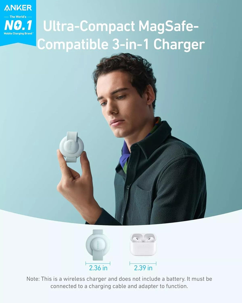 Incarcator Wireless Anker MagGo 3-in-1 Qi2 15W Pliabil verde