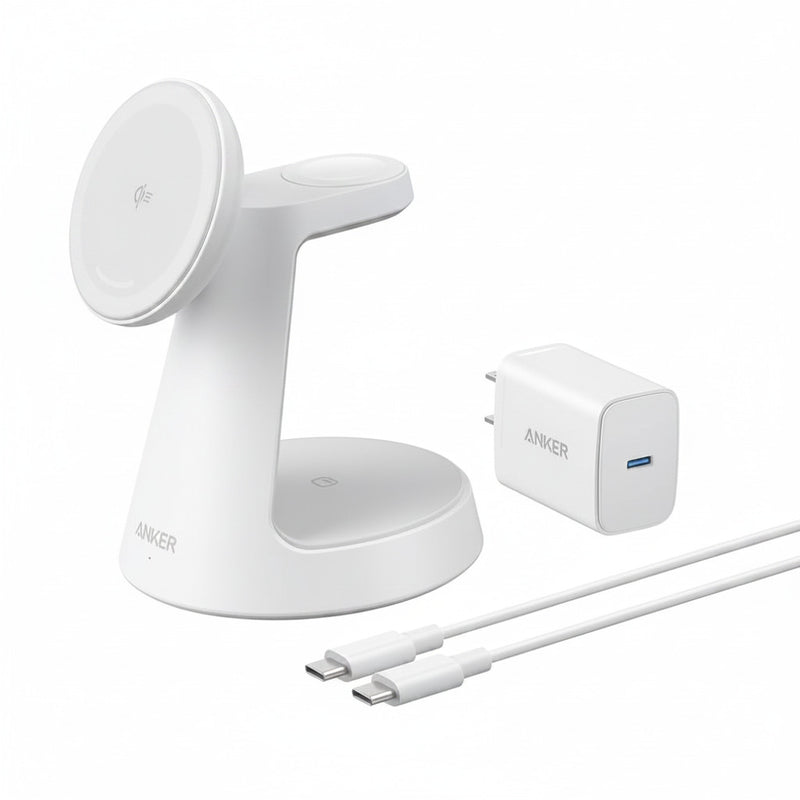 Încărcător Wireless MagGo 3-in-1 Qi2 15W Cablu și Adaptor Incluse Alb Anker