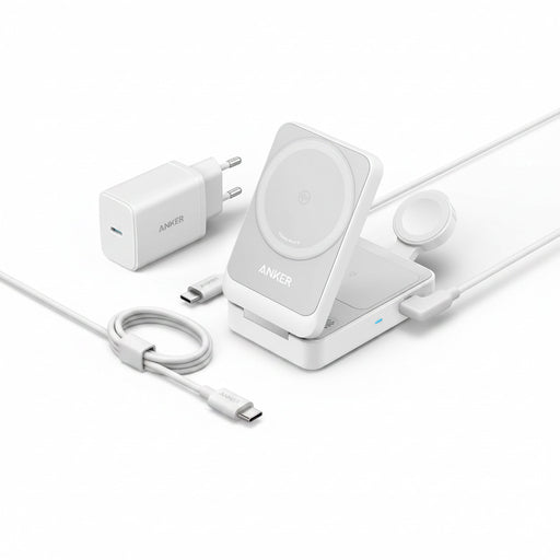 Încărcător Wireless MagGo 3-in-1 Qi2 15W Pliabil Cablu și Adaptor Incluse Alb Anker