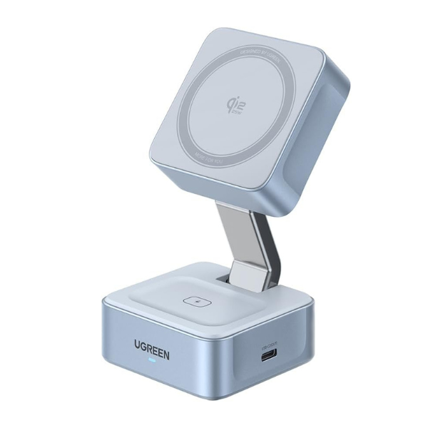 Incarcator wireless Ugreen MagFlow W752 2-in-1 Qi2 25W albastru
