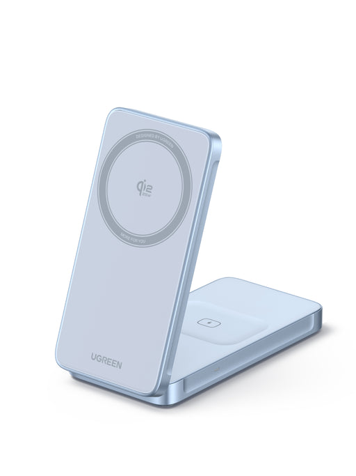 Incarcator wireless Ugreen MagFlow W756 2-in-1 Qi2.2 25W albastru