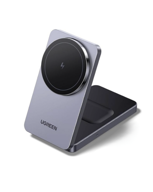 Incarcator wireless Ugreen MagFlow W528 2-in-1 Qi 20W MagSafe gri