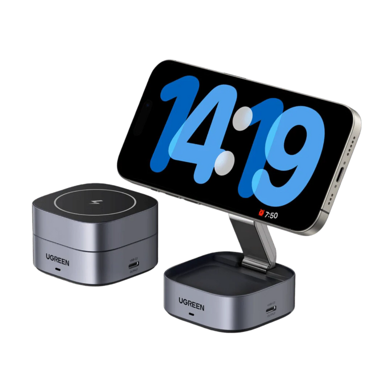 Incarcator wireless Ugreen MagFlow W526 2-in-1 Qi2 15W gri