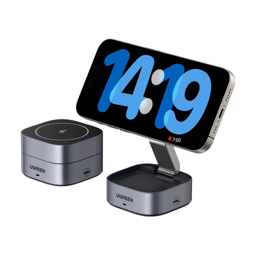 Incarcator wireless Ugreen MagFlow W526 2-in-1 Qi2 15W gri