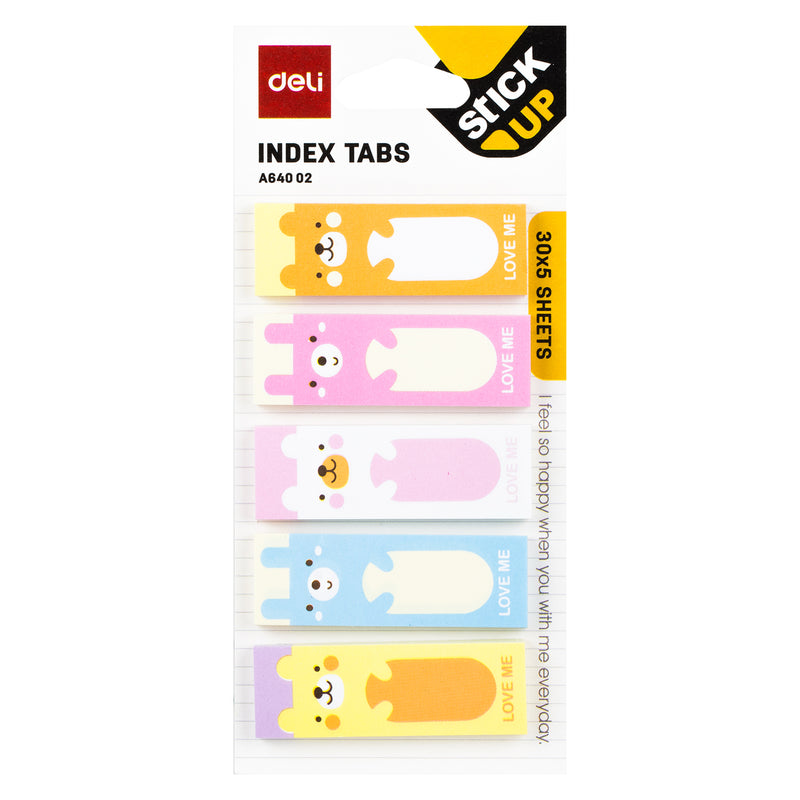 Index Adeziv Hârtie 15x45 mm, 30 File, 5 Modele Animale și Buline - Deli