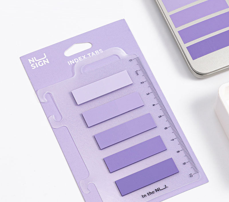 Index Adeziv Plastic 12x44 mm, 5 Culori Violet, 20 File, cu Riglă Nusign - Deli