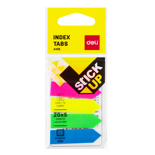 Index Adeziv Plastic Săgeată 12x43 mm, 5 Culori, 20 File - Deli