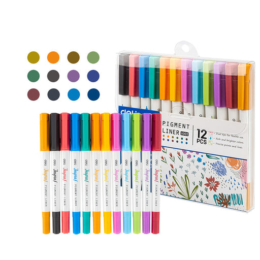 Set 12 Linere Pigment cu 2 Capete 0,5/1 mm Inspira Deli