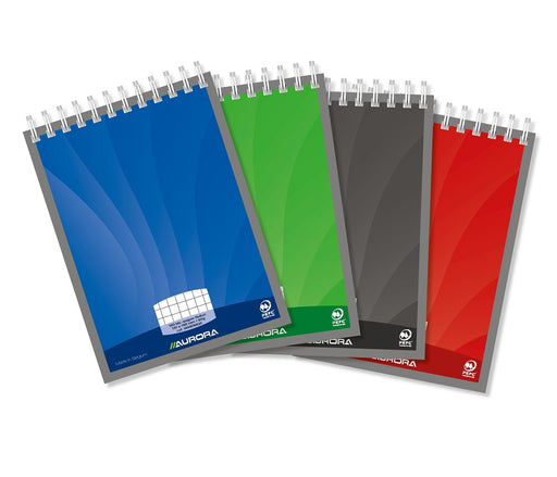 Bloc Notes Spiră Mano A6 Aritmetică 90g 80 File Aurora, copertă din carton color lucios și spirală metalică dublă, culori asortate
