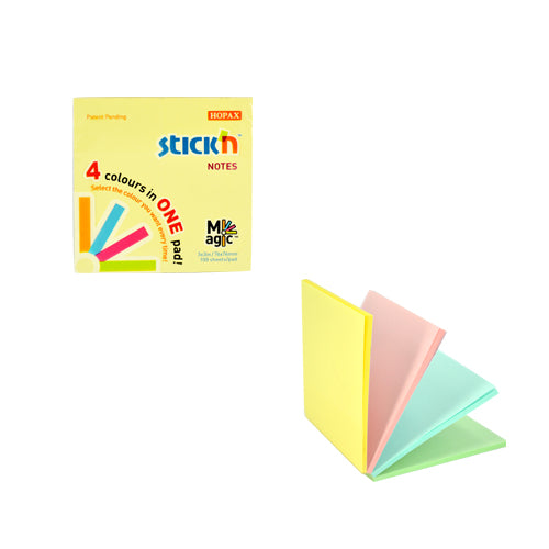 Notes Adeziv Magic Notes 4 Culori Pastel 76x76mm 100 File Stick'n