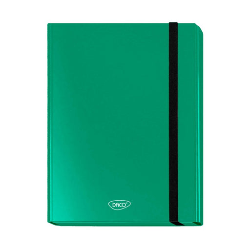 Mapă carton laminat Daco cu cotor 3cm și elastic, A4, culoare verde