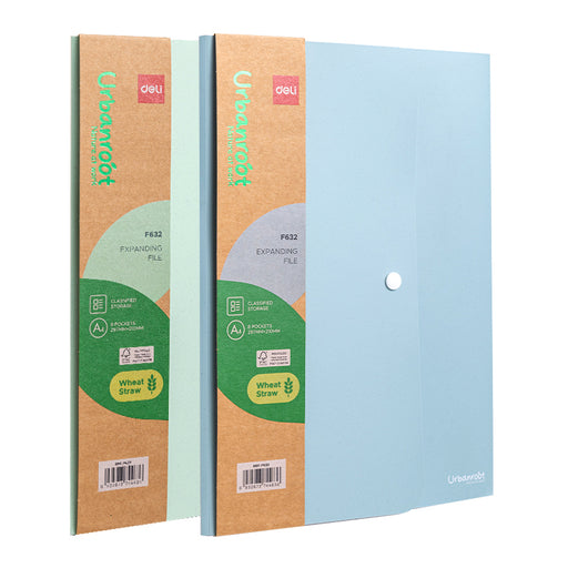 Mapă material Eco Din fibre de grâu cu 7 separatoare și buton culori asortate marca Deli, mapă din plastic pentru documente