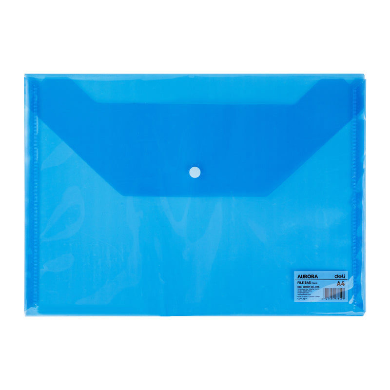 Mapă plastic cu buton A4 albastră marca Deli, mapă din plastic pentru documente